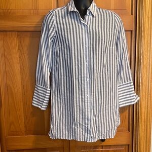 Tribal Blue and White Striped Blouse